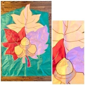 𝅺Falling Leaves Acorns Fall Autumn Applique Large Outdoor House Garden Flag